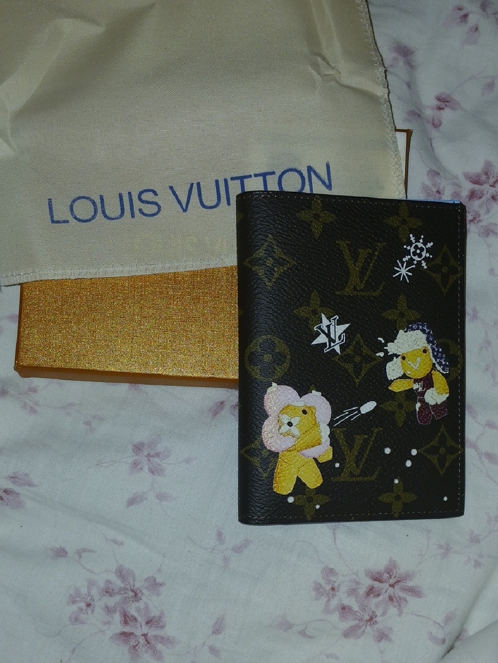 Brown Monogram Bear Passport Holder with Yellow Accents